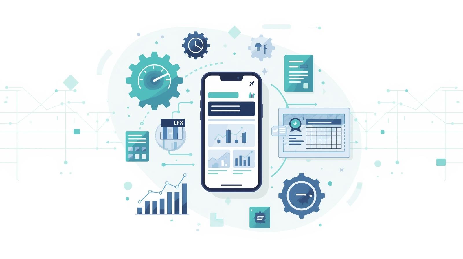 Smartphone showing a website interface with icons for page speed, responsive design, structured data, and analytics, representing strategies to optimize a site for mobile-first indexing and SEO performance.Mobile-First Indexing SEO Impact