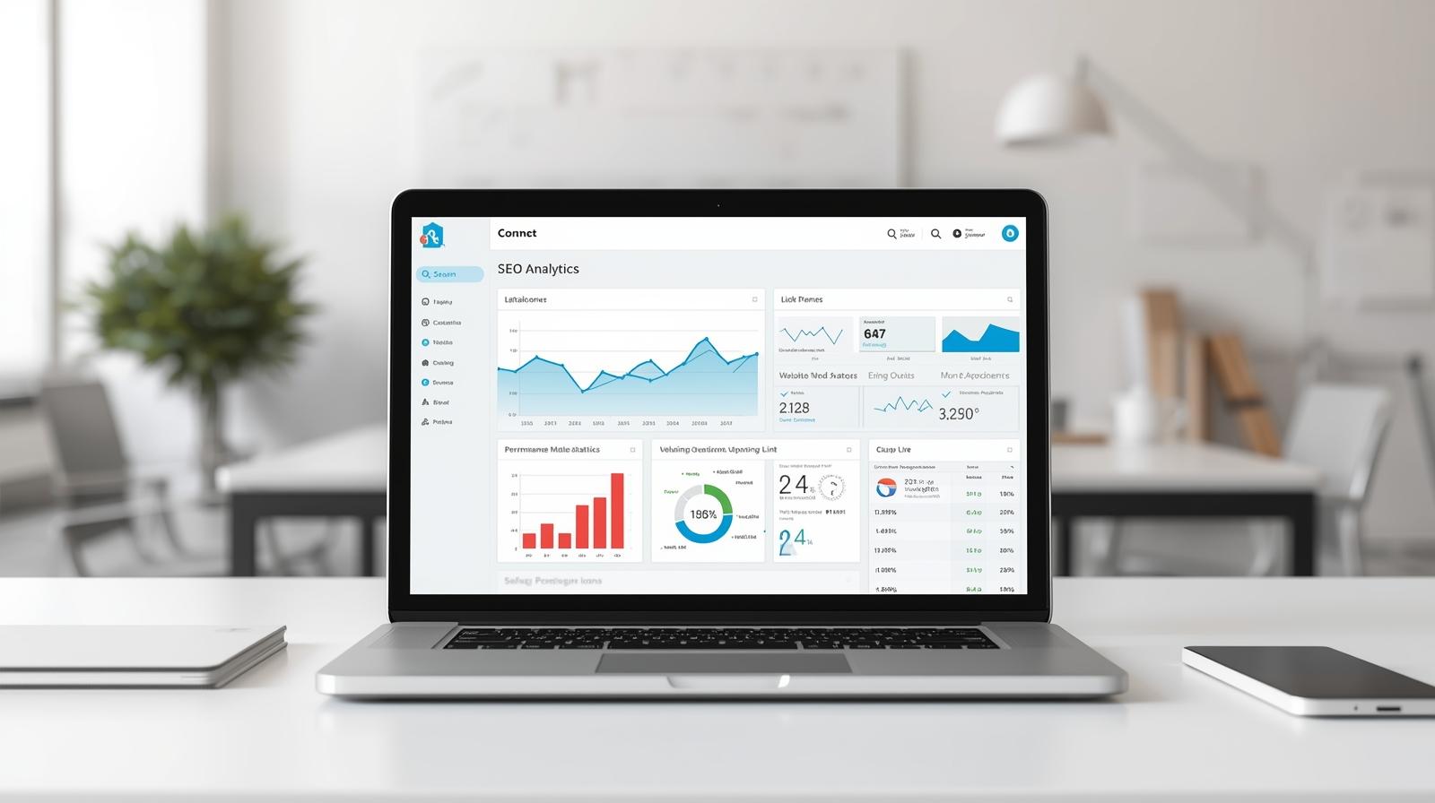 Laptop displaying SEO analytics dashboard representing the importance of internal and external links for search optimization” Internal vs External Links